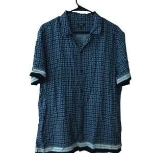 EXPRESS Mens‎ Blue Geometric Print Short Sleeve Button Up Shirt Size L